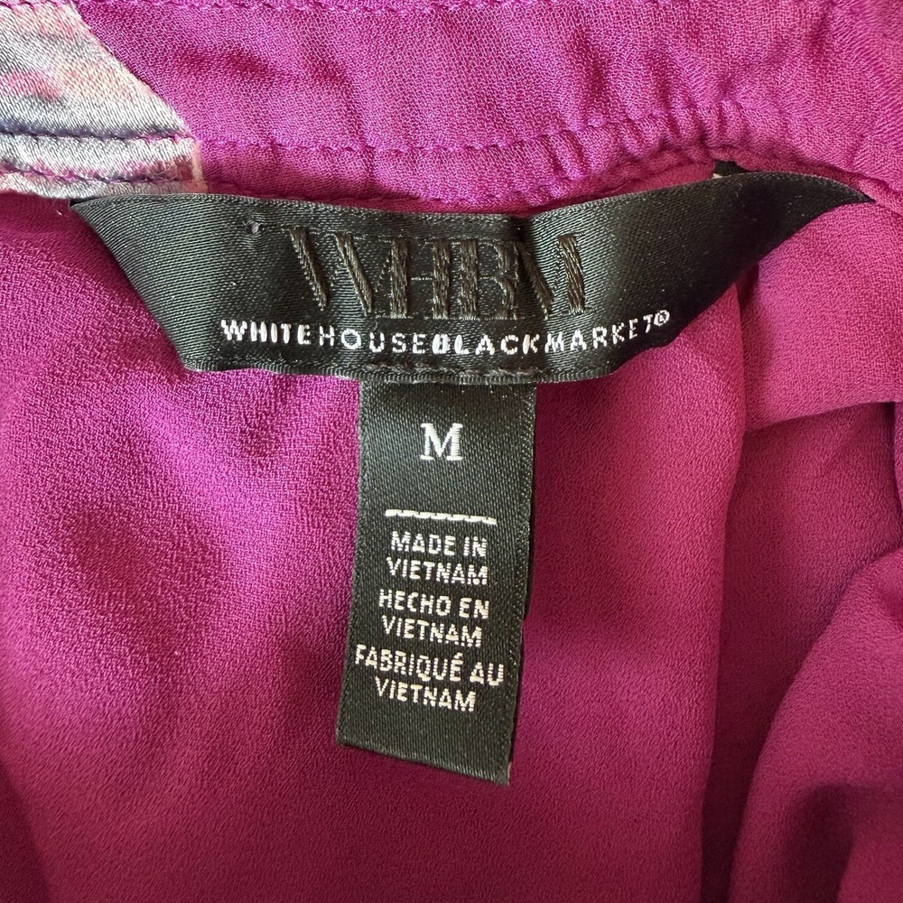 WHBM Women's Fuchsia Floral Mock Neck Halter Sleeveless Blouse (M) Silk Lining - Picture 4 of 5